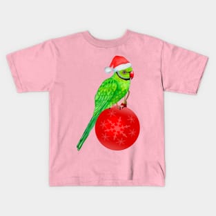 Cute Christmas Ringneck Parrot in Santa Hat for Bird Lover Kids T-Shirt